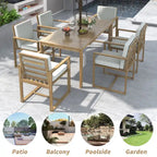 Ensemble de salle à manger d'extérieur 7 pièces, comprenant une table et 6 chaises avec coussins amovibles, idéal pour terrasse et jardin.