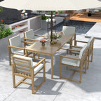 Ensemble de salle à manger d'extérieur 7 pièces, comprenant une table et 6 chaises avec coussins amovibles, idéal pour terrasse et jardin.