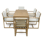 Ensemble de salle à manger d'extérieur 7 pièces, comprenant une table et 6 chaises avec coussins amovibles, idéal pour terrasse et jardin.