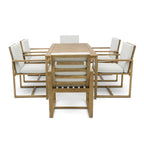 Ensemble de salle à manger d'extérieur 7 pièces, comprenant une table et 6 chaises avec coussins amovibles, idéal pour terrasse et jardin.