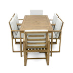 Ensemble de salle à manger d'extérieur 7 pièces, comprenant une table et 6 chaises avec coussins amovibles, idéal pour terrasse et jardin.