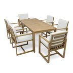 Ensemble de salle à manger d'extérieur 7 pièces, comprenant une table et 6 chaises avec coussins amovibles, idéal pour terrasse et jardin.
