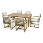 Ensemble de salle à manger d'extérieur 7 pièces, comprenant une table et 6 chaises avec coussins amovibles, idéal pour terrasse et jardin.