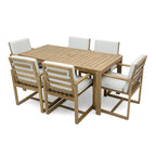 Ensemble de salle à manger d'extérieur 7 pièces, comprenant une table et 6 chaises avec coussins amovibles, idéal pour terrasse et jardin.