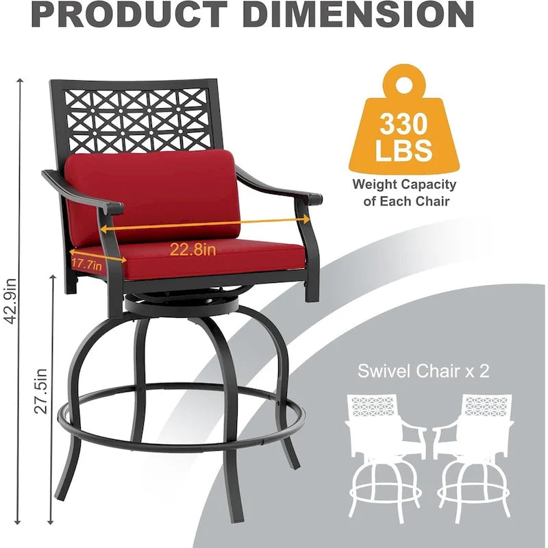 Ensemble de 2 chaises pivotantes de patio avec coussin d'assise