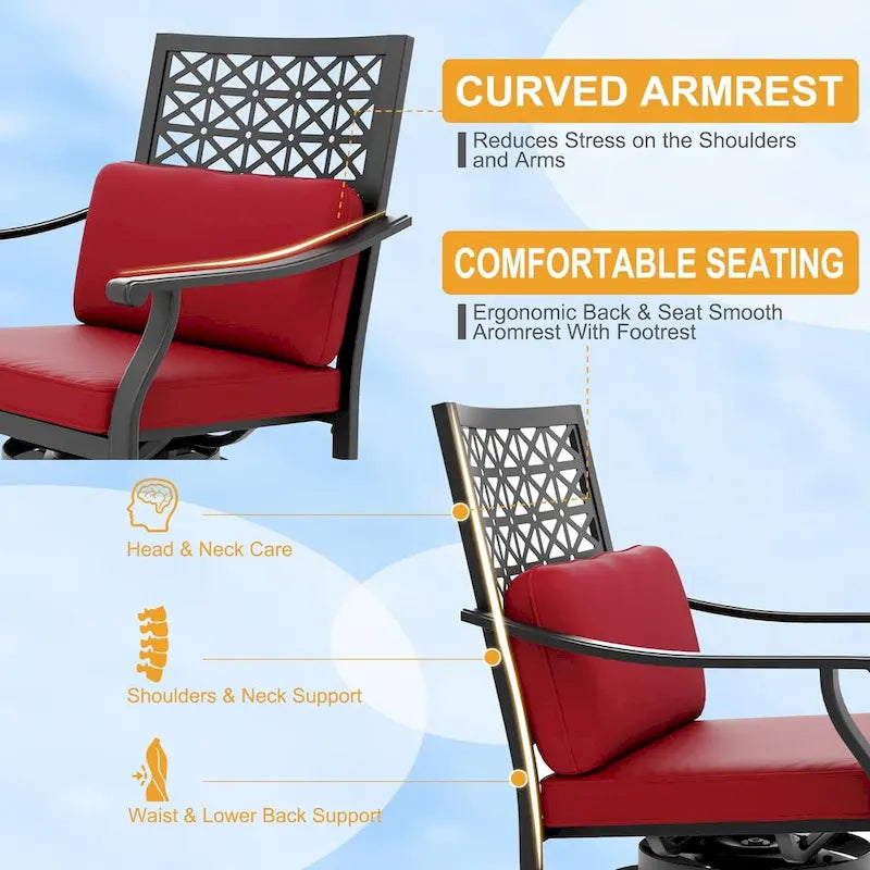 Ensemble de 2 chaises pivotantes de patio avec coussin d'assise