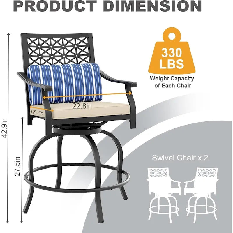 Ensemble de 2 chaises pivotantes de patio avec coussin d'assise