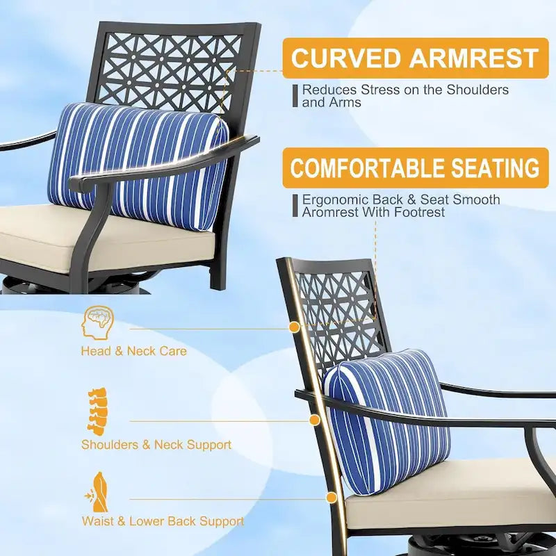 Ensemble de 2 chaises pivotantes de patio avec coussin d'assise