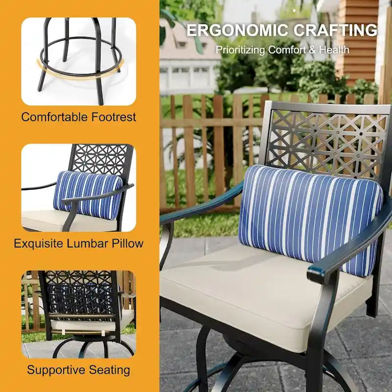 Ensemble de 2 chaises pivotantes de patio avec coussin d'assise