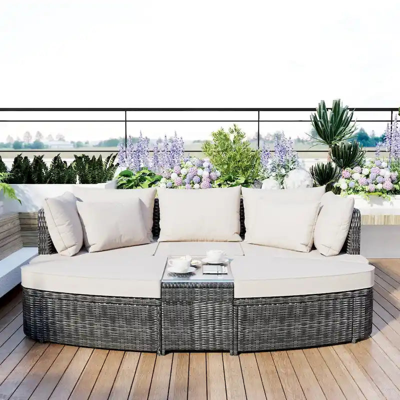 6-Piece Patio Outdoor Conversation Round Sofa Set