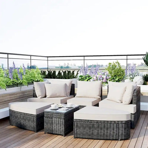 Ensemble de canapés ronds de conversation d'extérieur 6 pièces pour patio