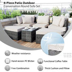 Ensemble de canapés ronds de conversation d'extérieur 6 pièces pour patio