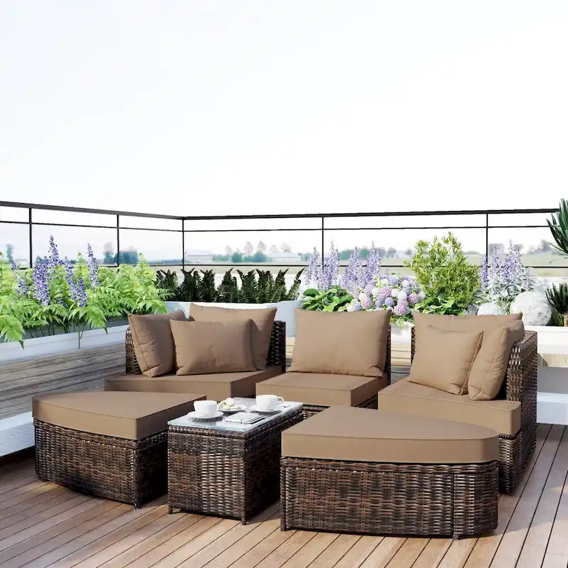 Ensemble de canapés ronds de conversation d'extérieur 6 pièces pour patio