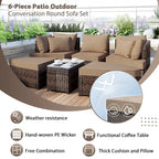 Ensemble de canapés ronds de conversation d'extérieur 6 pièces pour patio
