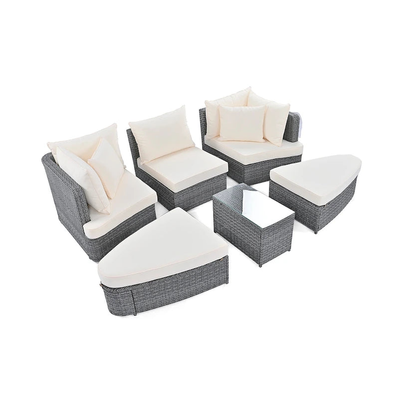 Ensemble de canapés ronds de conversation d'extérieur 6 pièces pour patio