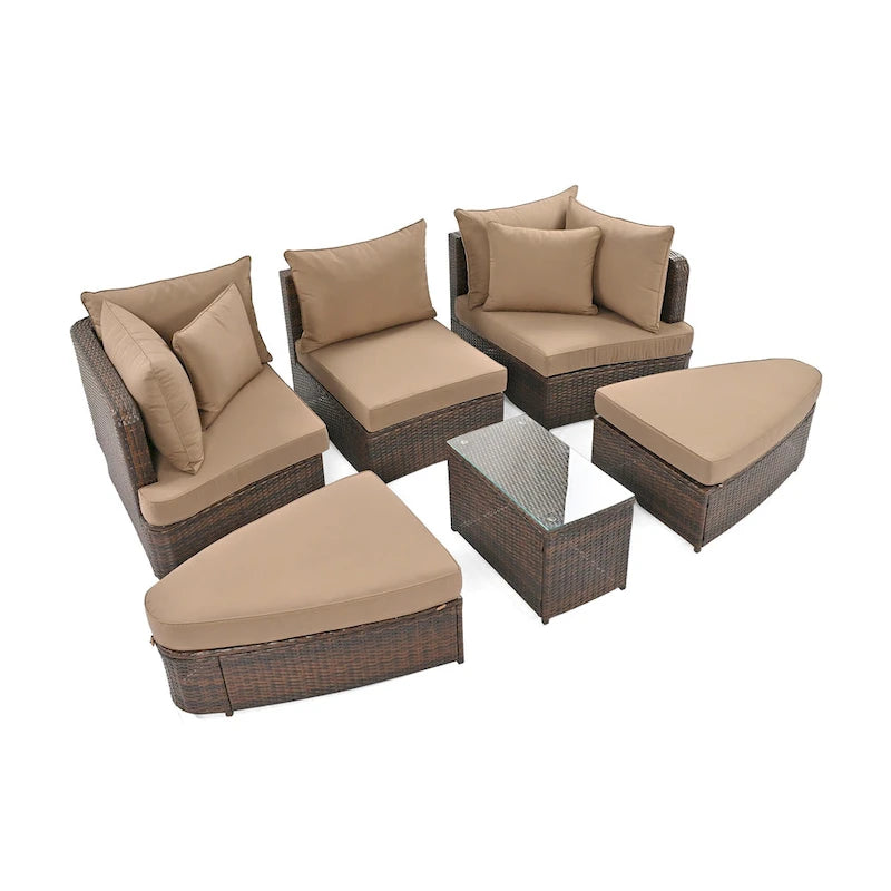 Ensemble de canapés ronds de conversation d'extérieur 6 pièces pour patio