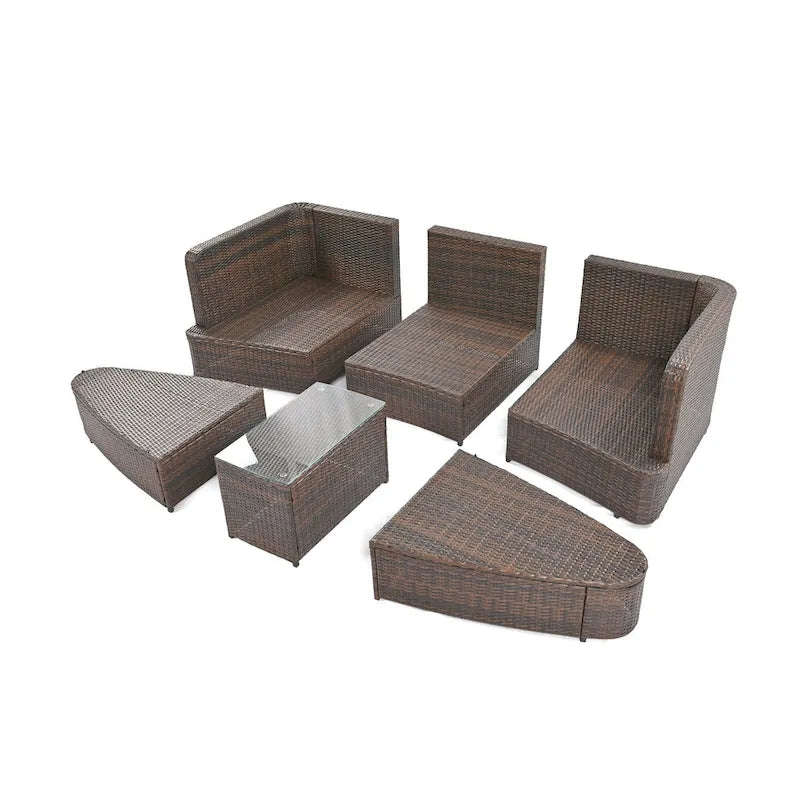 Ensemble de canapés ronds de conversation d'extérieur 6 pièces pour patio