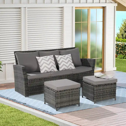 Ensemble de mobilier de patio 3 pièces, canapé d'extérieur en résine tressée, ensembles de conversation pour patio, ensembles de mobilier en résine tressée PE résistants aux intempéries
