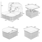 Ensemble de conversation en osier avec lit de jour modulaire, bain de soleil et baldaquin