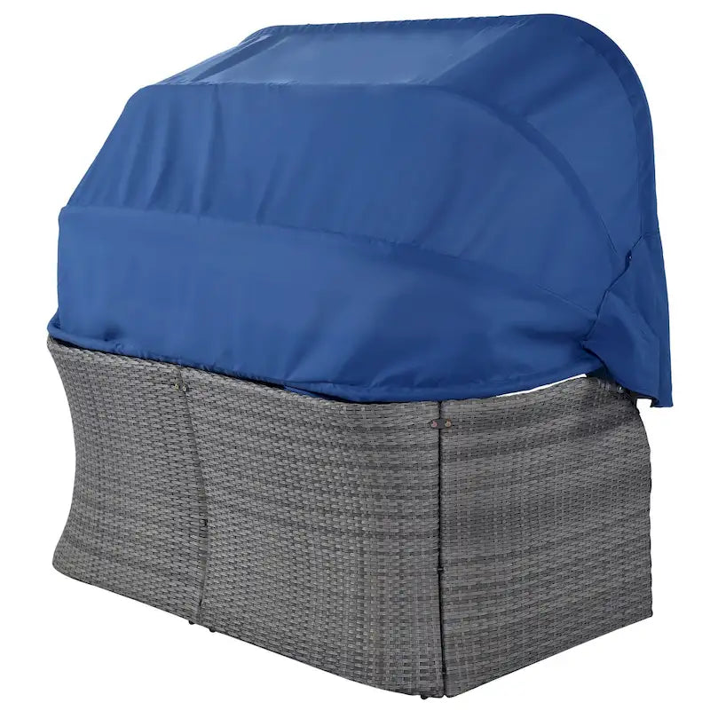 Ensemble de conversation en osier avec lit de jour modulaire, bain de soleil et baldaquin