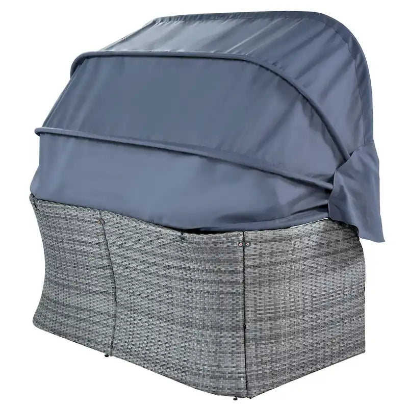 Ensemble de conversation en osier avec lit de jour modulaire, bain de soleil et baldaquin