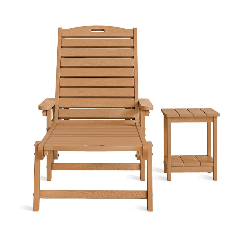 Chaise longue d'extérieur Yurevna HDPS résistante aux intempéries avec table d'appoint (ensemble de 2 pièces)