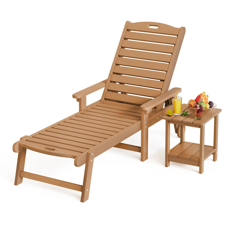 Chaise longue d'extérieur Yurevna HDPS résistante aux intempéries avec table d'appoint (ensemble de 2 pièces)