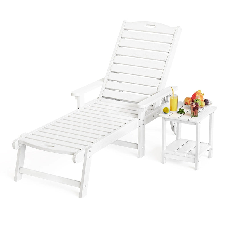 Chaise longue d'extérieur Yurevna HDPS résistante aux intempéries avec table d'appoint (ensemble de 2 pièces)