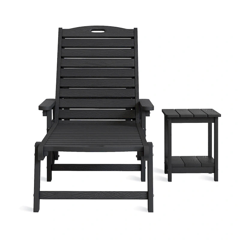 Chaise longue d'extérieur Yurevna HDPS résistante aux intempéries avec table d'appoint (ensemble de 2 pièces)