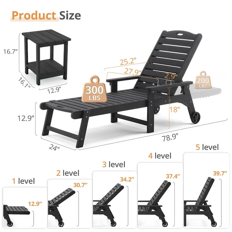 Chaise longue d'extérieur Yurevna HDPS résistante aux intempéries avec table d'appoint (ensemble de 2 pièces)