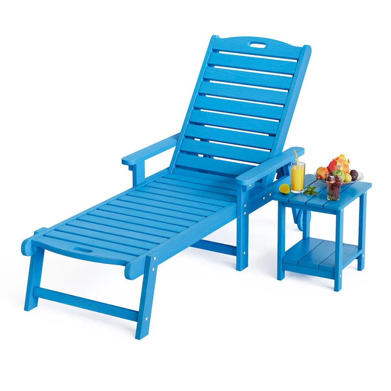 Chaise longue d'extérieur Yurevna HDPS résistante aux intempéries avec table d'appoint (ensemble de 2 pièces)