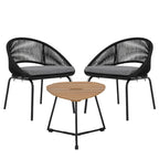 Ensemble bistro d'extérieur luxueux 3 pièces en corde tressée métallique avec coussin gris et table basse - 63 x 62,5 x 74 cm