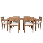 Ensemble de salle à manger d'extérieur 7 pièces en bois d'acacia avec table et 6 chaises rembourrées