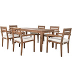 Ensemble de salle à manger d'extérieur 7 pièces en bois d'acacia avec table et 6 chaises rembourrées