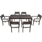 Ensemble de salle à manger d'extérieur 7 pièces en bois d'acacia avec table et 6 chaises rembourrées