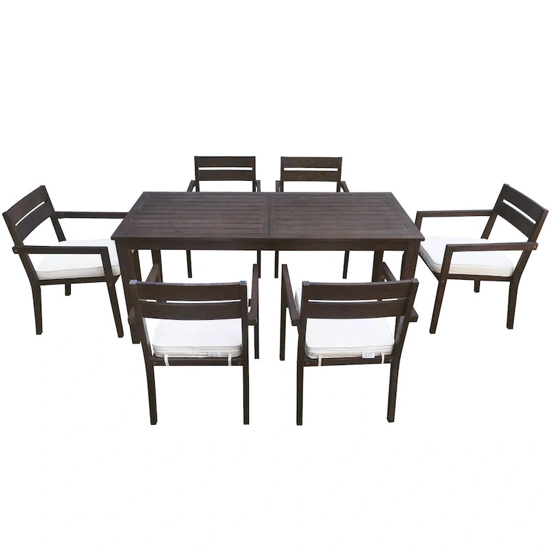 Ensemble de salle à manger d'extérieur 7 pièces en bois d'acacia avec table et 6 chaises rembourrées