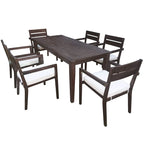 Ensemble de salle à manger d'extérieur 7 pièces en bois d'acacia avec table et 6 chaises rembourrées