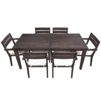 Ensemble de salle à manger d'extérieur 7 pièces en bois d'acacia avec table et 6 chaises rembourrées