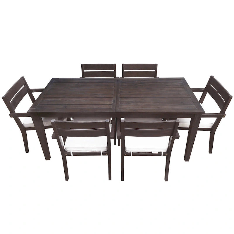 Ensemble de salle à manger d'extérieur 7 pièces en bois d'acacia avec table et 6 chaises rembourrées
