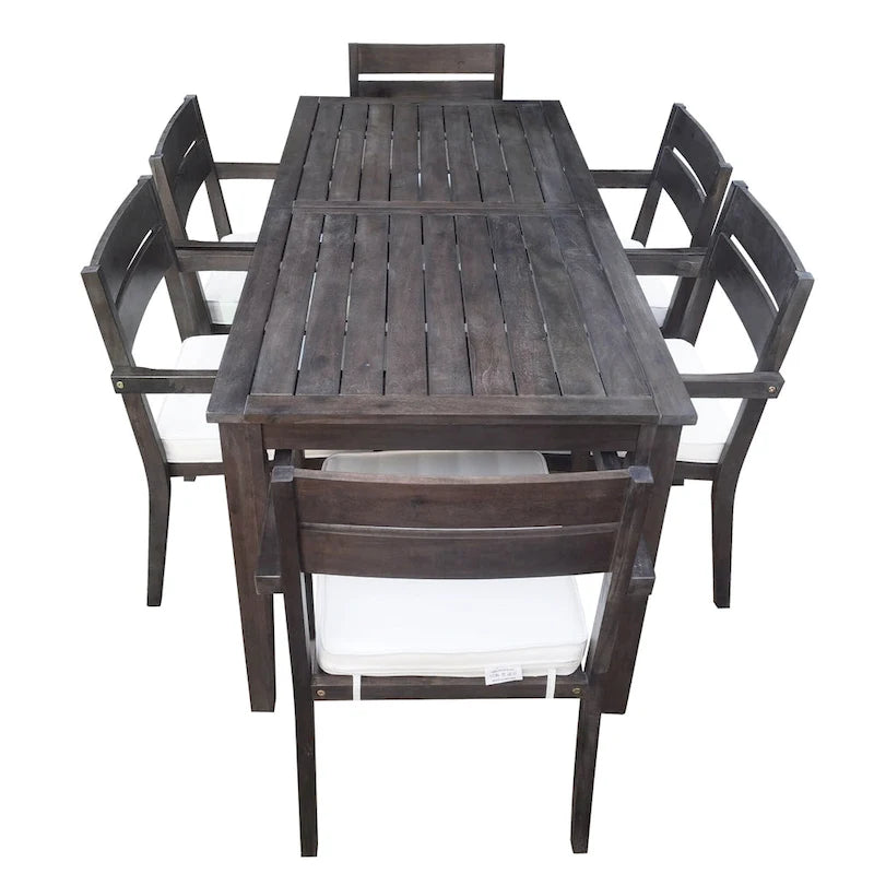 Ensemble de salle à manger d'extérieur 7 pièces en bois d'acacia avec table et 6 chaises rembourrées