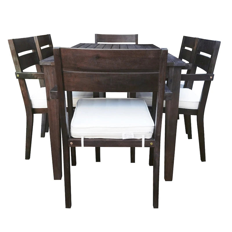 Ensemble de salle à manger d'extérieur 7 pièces en bois d'acacia avec table et 6 chaises rembourrées