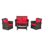 Ensemble de canapé de conversation en rotin pour patio extérieur 4 pièces avec table basse en verre trempé