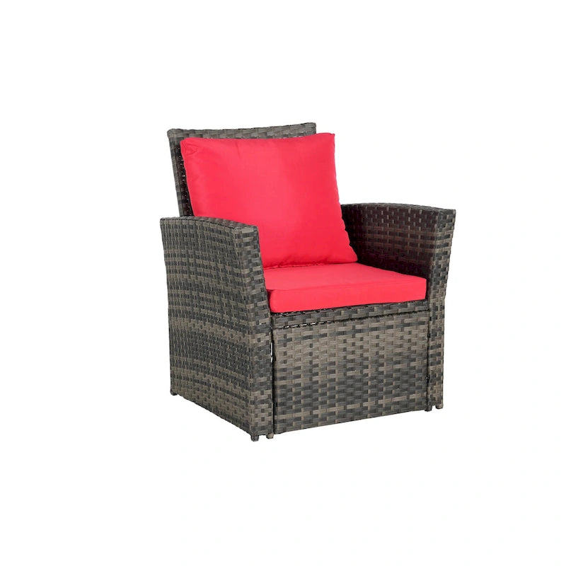 Ensemble de canapé de conversation en rotin pour patio extérieur 4 pièces avec table basse en verre trempé
