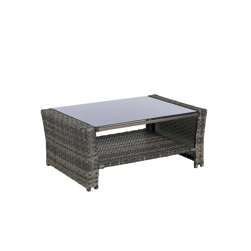 Ensemble de canapé de conversation en rotin pour patio extérieur 4 pièces avec table basse en verre trempé