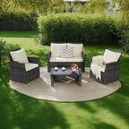 Ensemble de canapé de conversation en rotin pour patio extérieur 4 pièces avec table basse en verre trempé