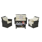 Ensemble de canapé de conversation en rotin pour patio extérieur 4 pièces avec table basse en verre trempé