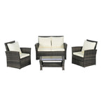 Ensemble de canapé de conversation en rotin pour patio extérieur 4 pièces avec table basse en verre trempé