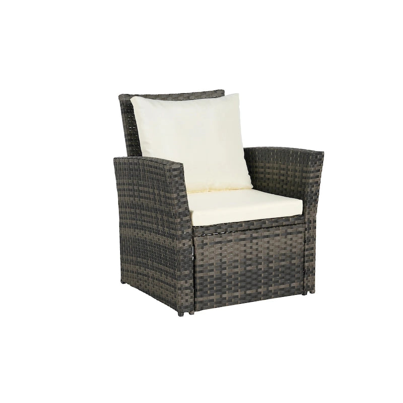 Ensemble de canapé de conversation en rotin pour patio extérieur 4 pièces avec table basse en verre trempé