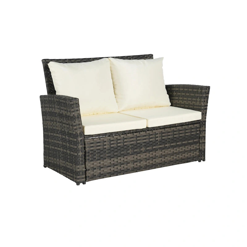 Ensemble de canapé de conversation en rotin pour patio extérieur 4 pièces avec table basse en verre trempé