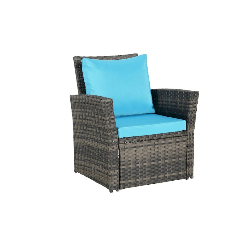 Ensemble de canapé de conversation en rotin pour patio extérieur 4 pièces avec table basse en verre trempé